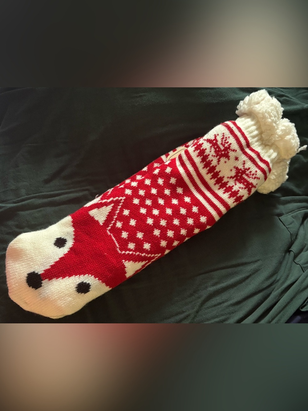 Red & White non-slip “fleece” Sherpa Critter Socks OS NWT